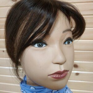 Real Human Hair Topper with Bangs, 10" Cocoa Brown